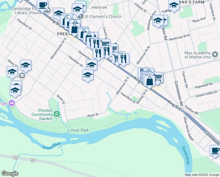 map of restaurants, bars, coffee shops, grocery stores, and more near 1217 Hamilton Street in Cambridge
