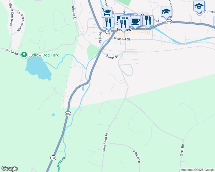 map of restaurants, bars, coffee shops, grocery stores, and more near 7 Lacava Lane in Ludlow