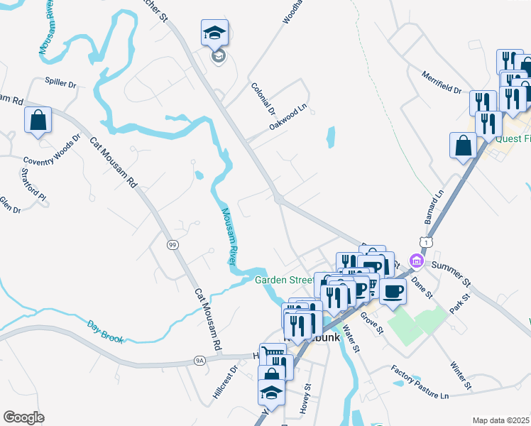 map of restaurants, bars, coffee shops, grocery stores, and more near 64 Storer Street in Kennebunk