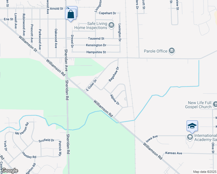 map of restaurants, bars, coffee shops, grocery stores, and more near 3498 Bagshaw Drive in Saginaw
