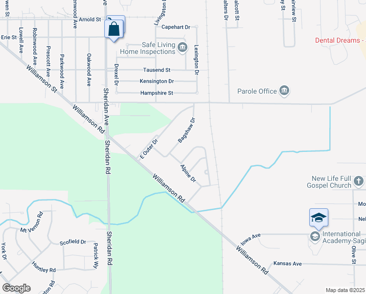 map of restaurants, bars, coffee shops, grocery stores, and more near 3498 Bagshaw Drive in Saginaw