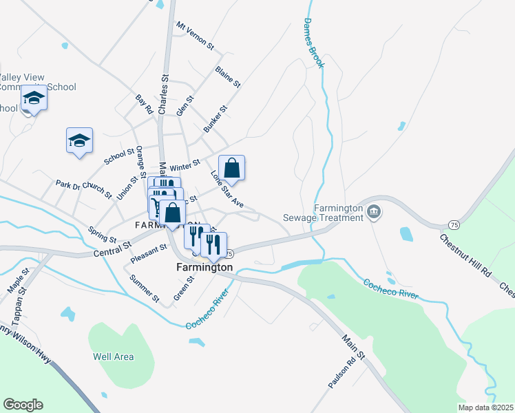 map of restaurants, bars, coffee shops, grocery stores, and more near 52 Lone Star Avenue in Farmington