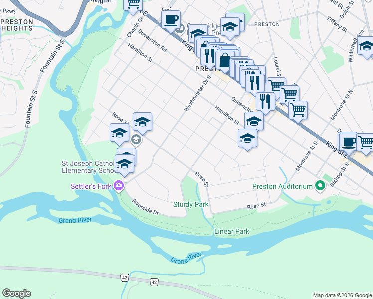 map of restaurants, bars, coffee shops, grocery stores, and more near 814 Sherring Street in Cambridge