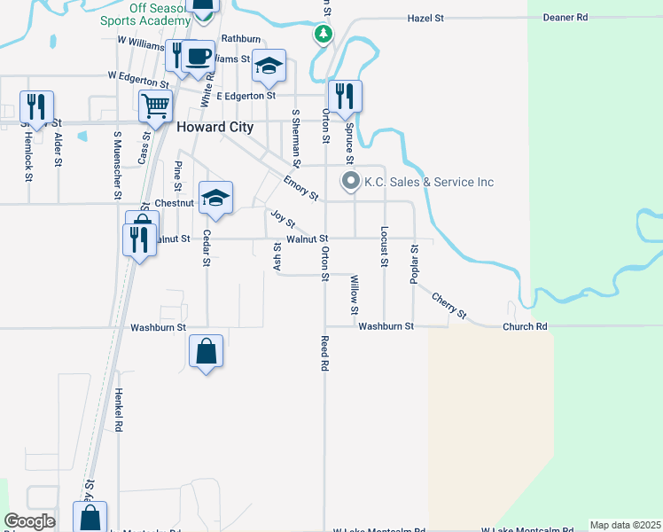 map of restaurants, bars, coffee shops, grocery stores, and more near 531 Orton Street in Howard City