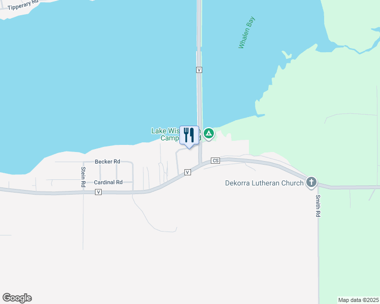 map of restaurants, bars, coffee shops, grocery stores, and more near N3121 County Road V in Poynette