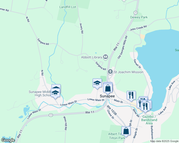 map of restaurants, bars, coffee shops, grocery stores, and more near 82 Dowd Lane in Sunapee
