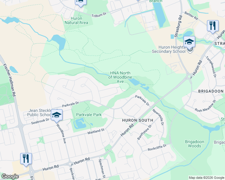 map of restaurants, bars, coffee shops, grocery stores, and more near 542 Brittania Crescent in Kitchener