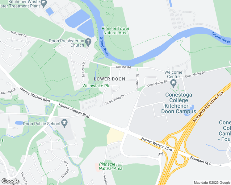 map of restaurants, bars, coffee shops, grocery stores, and more near 50 Pinnacle Drive in Kitchener