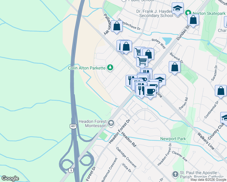 map of restaurants, bars, coffee shops, grocery stores, and more near 3900 Lodi Road in Burlington