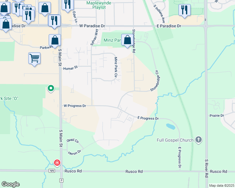 map of restaurants, bars, coffee shops, grocery stores, and more near 2377-2399 Stonebridge Circle in West Bend