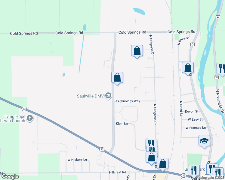 map of restaurants, bars, coffee shops, grocery stores, and more near North Dekora Woods Boulevard in Saukville