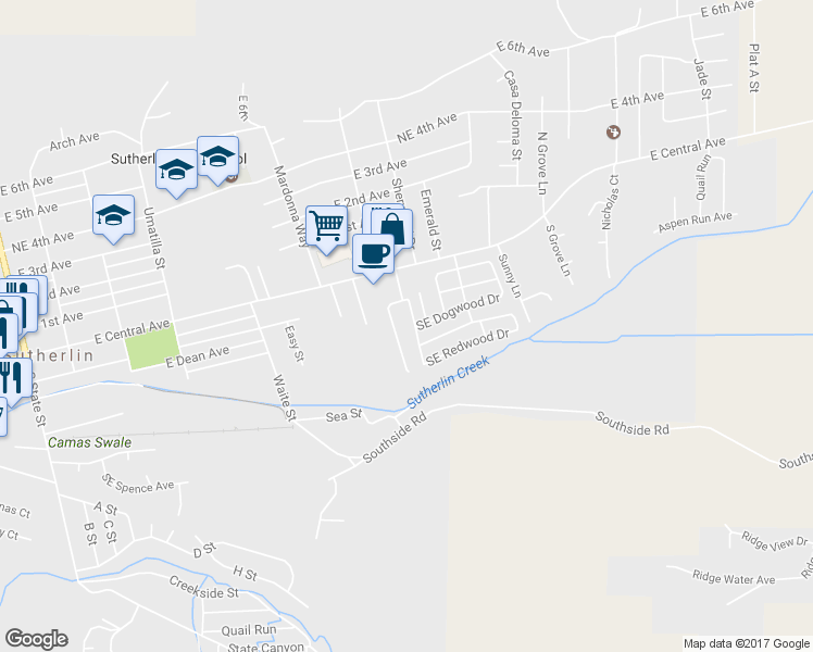 map of restaurants, bars, coffee shops, grocery stores, and more near 1000 East Central Avenue in Sutherlin