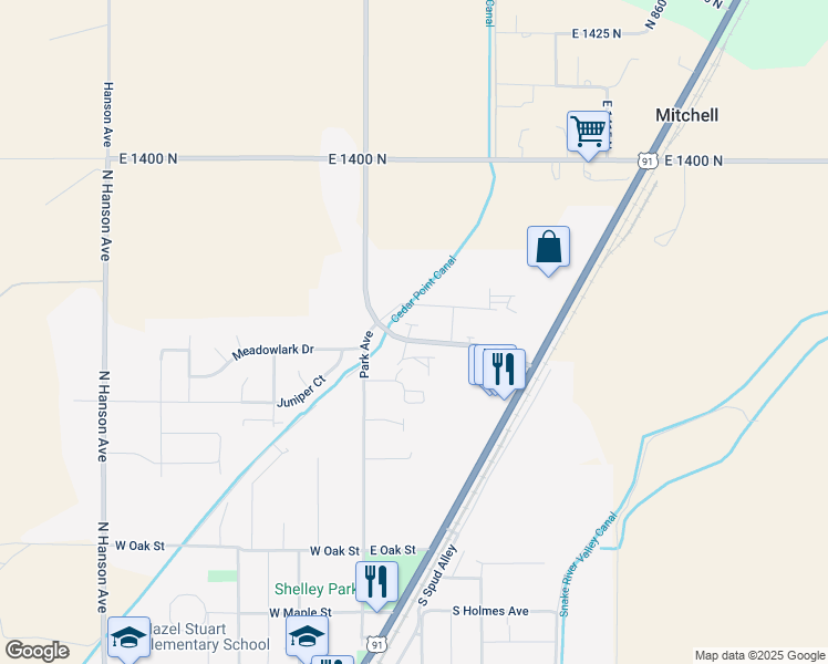 map of restaurants, bars, coffee shops, grocery stores, and more near 101 Ruby Circle in Shelley