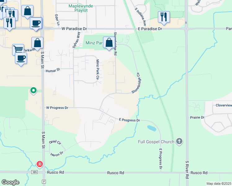 map of restaurants, bars, coffee shops, grocery stores, and more near 2377 Stonebridge Circle in West Bend