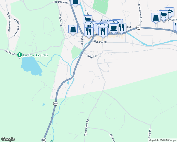 map of restaurants, bars, coffee shops, grocery stores, and more near 7 Lacava Lane in Ludlow