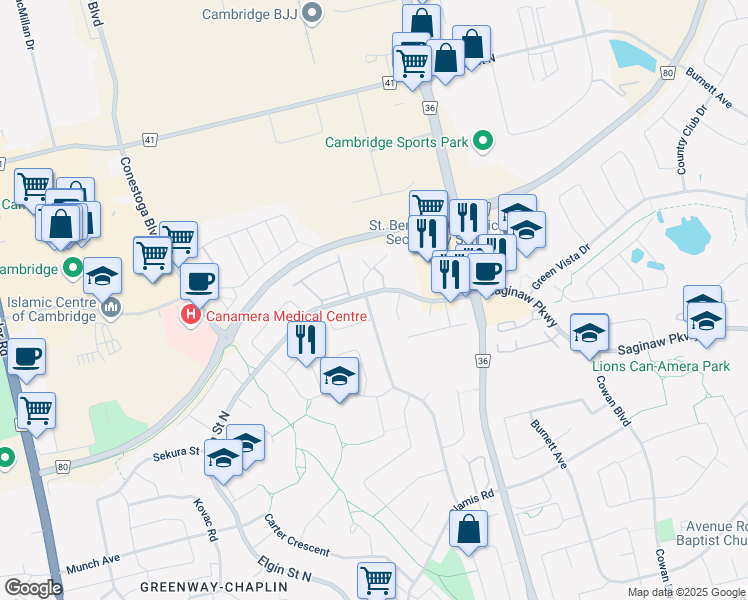 map of restaurants, bars, coffee shops, grocery stores, and more near 234 Northview Heights Drive in Cambridge