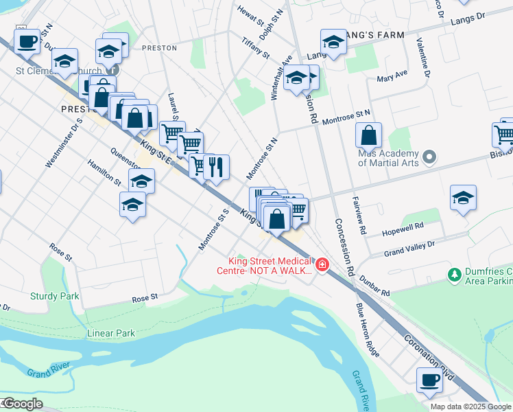 map of restaurants, bars, coffee shops, grocery stores, and more near 138 Chestnut Street North in Cambridge