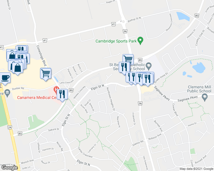 map of restaurants, bars, coffee shops, grocery stores, and more near 234 Northview Heights Drive in Cambridge