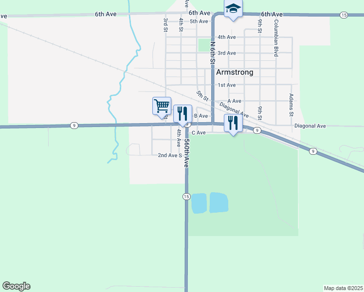 map of restaurants, bars, coffee shops, grocery stores, and more near 4th Avenue in Armstrong