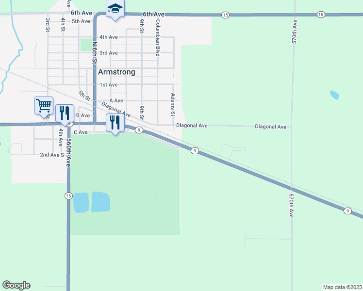 map of restaurants, bars, coffee shops, grocery stores, and more near 4th Avenue in Armstrong