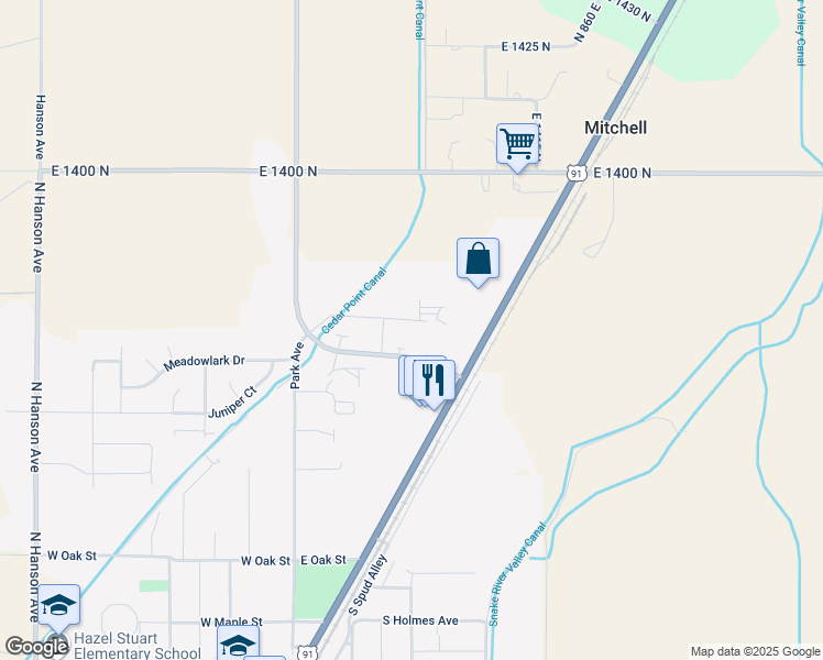 map of restaurants, bars, coffee shops, grocery stores, and more near 275 Opal Court in Shelley
