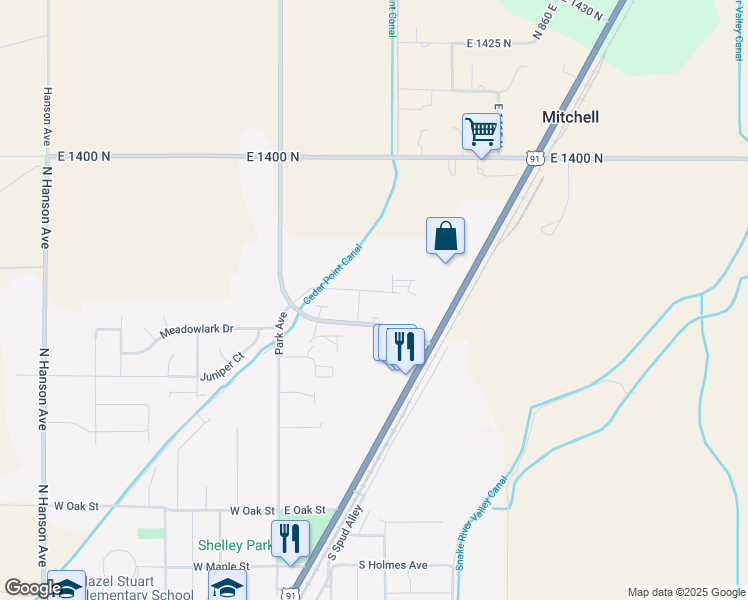 map of restaurants, bars, coffee shops, grocery stores, and more near 275 Opal Court in Shelley