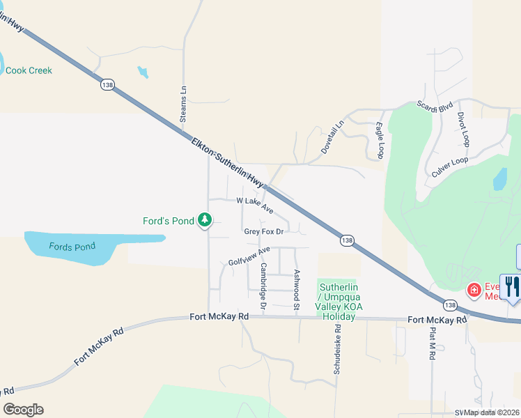 map of restaurants, bars, coffee shops, grocery stores, and more near 2676 Westlake Avenue in Sutherlin