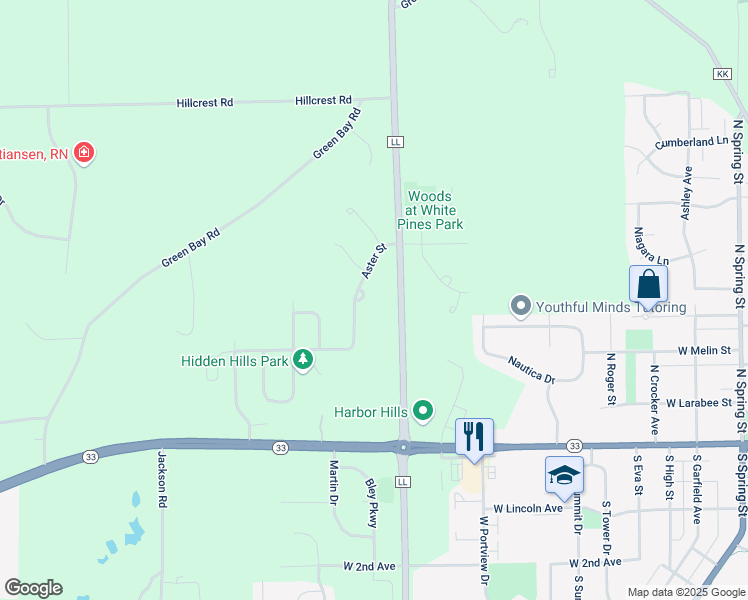 map of restaurants, bars, coffee shops, grocery stores, and more near 1601 Aster Street in Port Washington