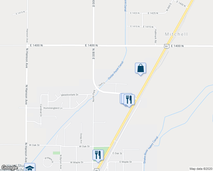 map of restaurants, bars, coffee shops, grocery stores, and more near 145 Opal Court in Shelley