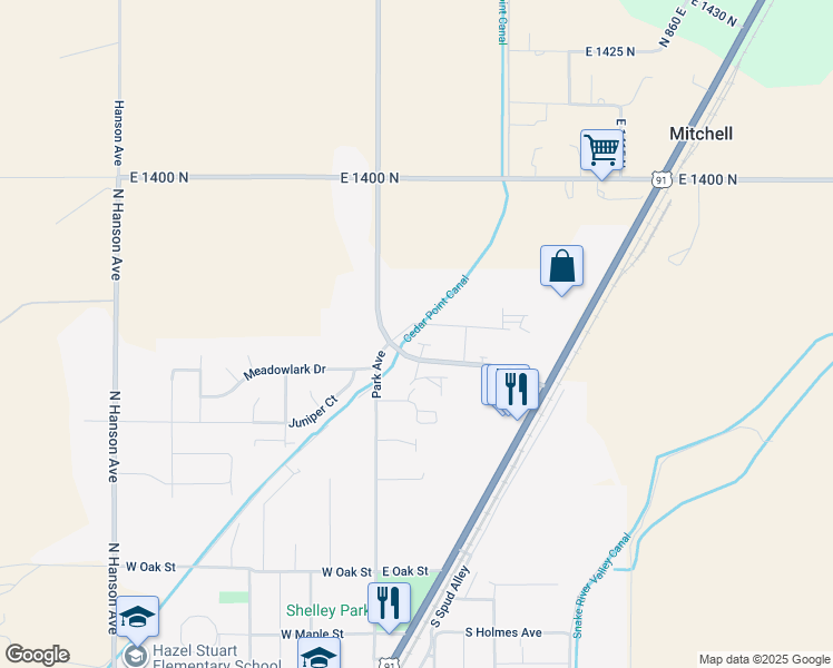map of restaurants, bars, coffee shops, grocery stores, and more near 145 Opal Court in Shelley