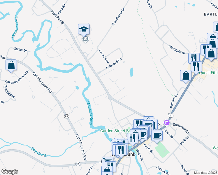 map of restaurants, bars, coffee shops, grocery stores, and more near 67 Fletcher Street in Kennebunk