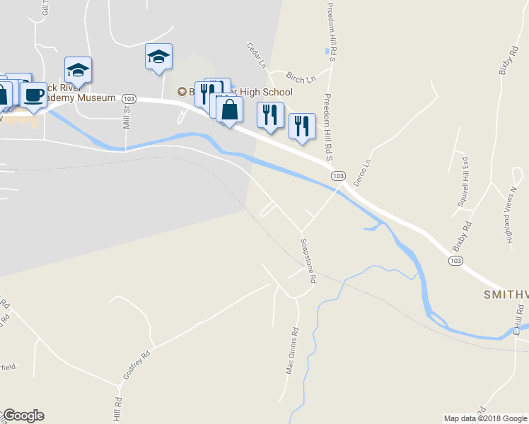 map of restaurants, bars, coffee shops, grocery stores, and more near 7 Stryhas Trailer Court in Windsor County