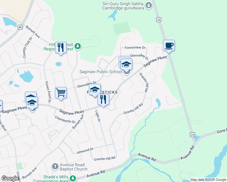 map of restaurants, bars, coffee shops, grocery stores, and more near 680 Saginaw Parkway in Cambridge