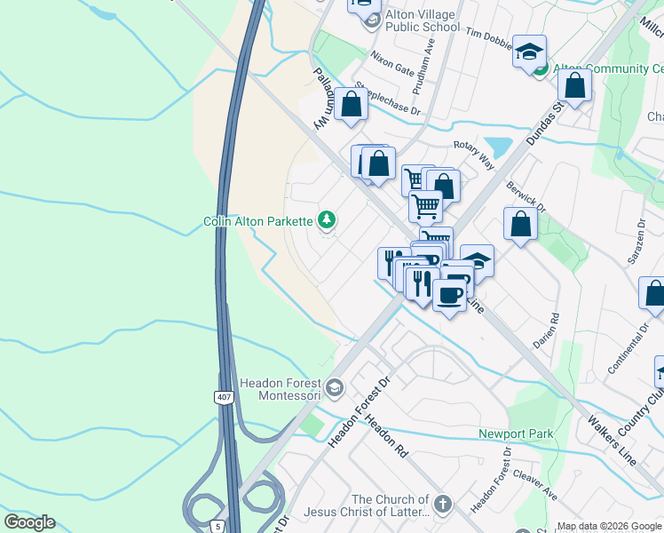 map of restaurants, bars, coffee shops, grocery stores, and more near 3910 Lodi Road in Burlington