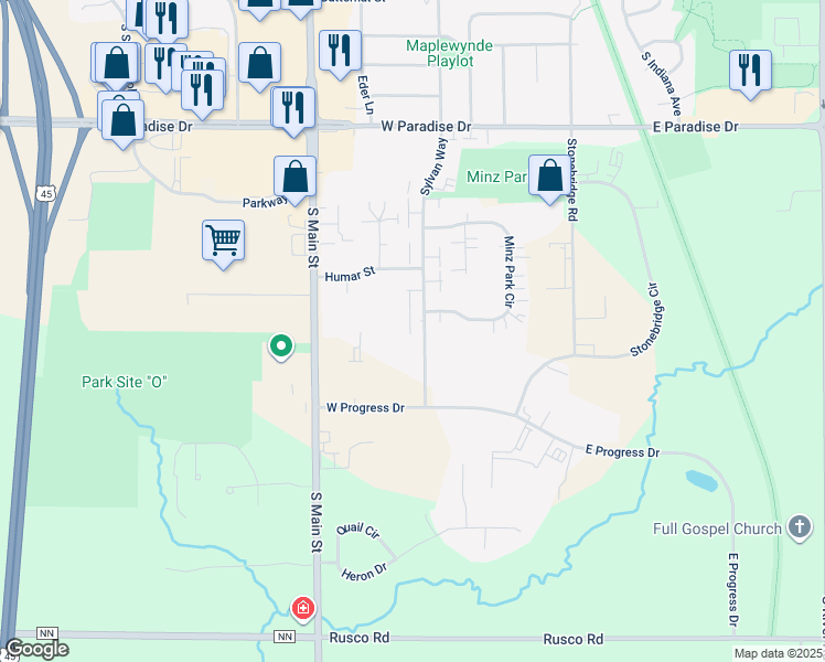 map of restaurants, bars, coffee shops, grocery stores, and more near 2240 Sylvan Way in West Bend