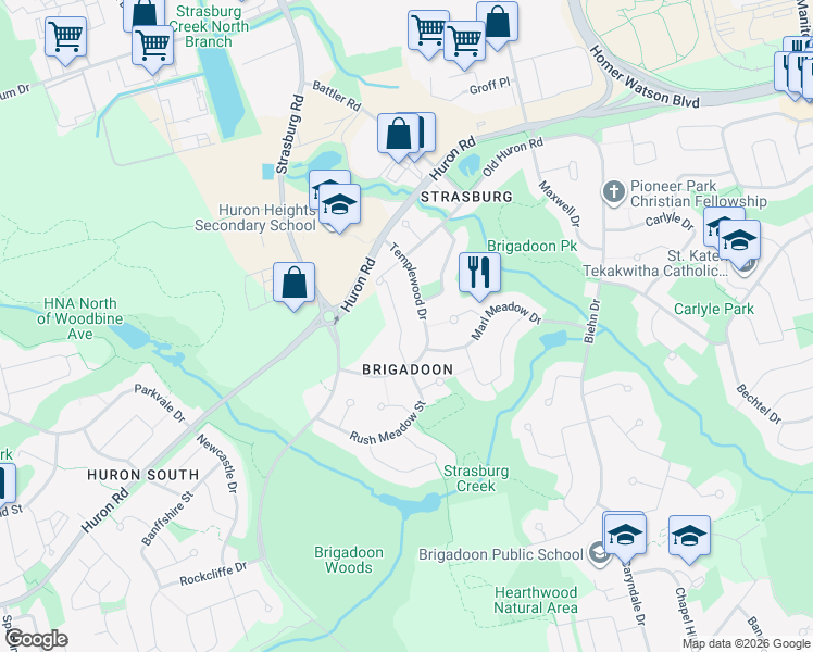 map of restaurants, bars, coffee shops, grocery stores, and more near in Kitchener
