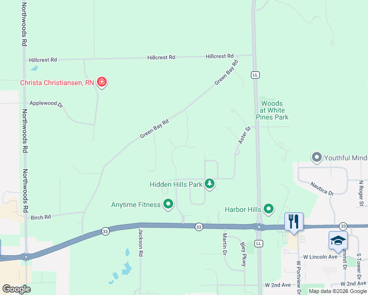 map of restaurants, bars, coffee shops, grocery stores, and more near 3190 Green Bay Road in Port Washington