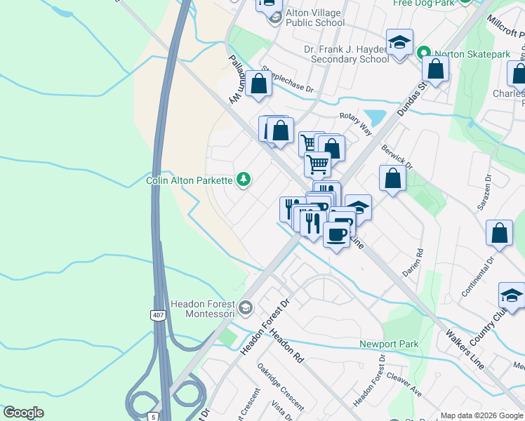 map of restaurants, bars, coffee shops, grocery stores, and more near 3925 Lodi Road in Burlington
