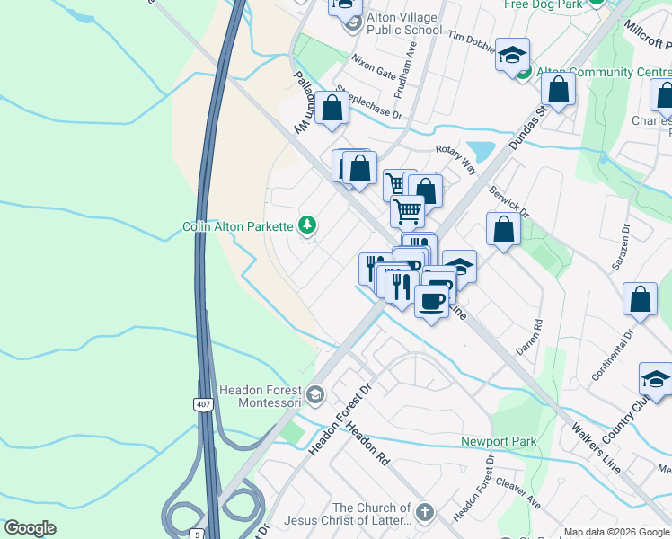 map of restaurants, bars, coffee shops, grocery stores, and more near 3925 Lodi Road in Burlington