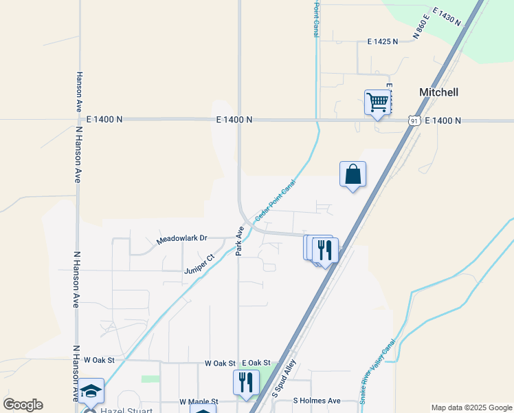 map of restaurants, bars, coffee shops, grocery stores, and more near 145 Opal Court in Shelley