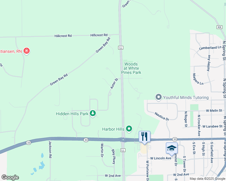 map of restaurants, bars, coffee shops, grocery stores, and more near 1601 Aster Street in Port Washington