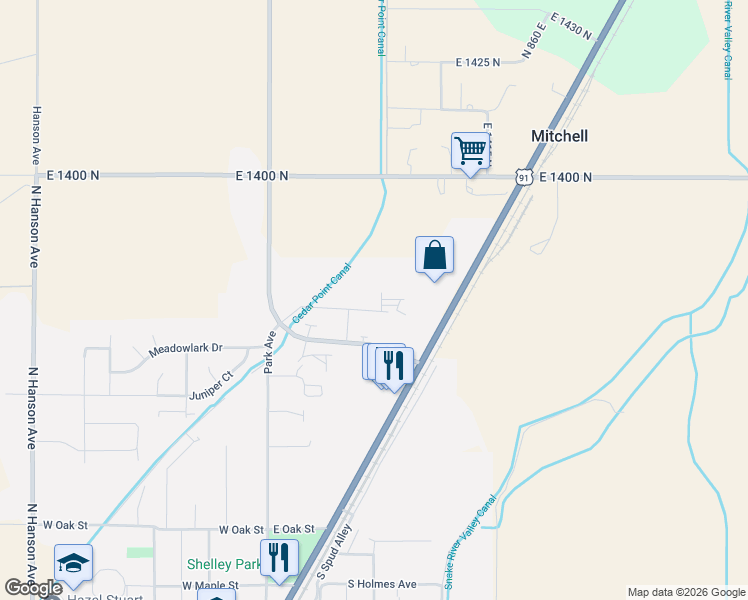 map of restaurants, bars, coffee shops, grocery stores, and more near 275 Opal Court in Shelley