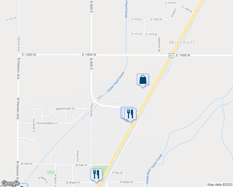 map of restaurants, bars, coffee shops, grocery stores, and more near 195 Opal Court in Shelley