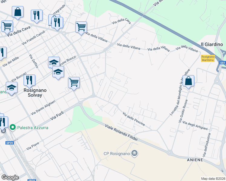 map of restaurants, bars, coffee shops, grocery stores, and more near 11 Via Fiammetta in Rosignano Solvay-Castiglioncello