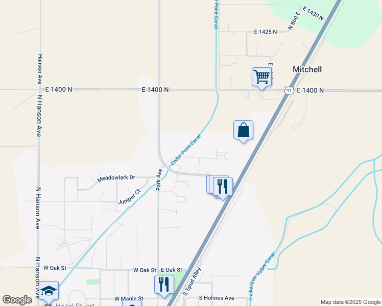 map of restaurants, bars, coffee shops, grocery stores, and more near 195 Opal Court in Shelley