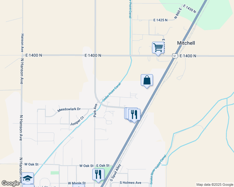 map of restaurants, bars, coffee shops, grocery stores, and more near 195 Opal Court in Shelley