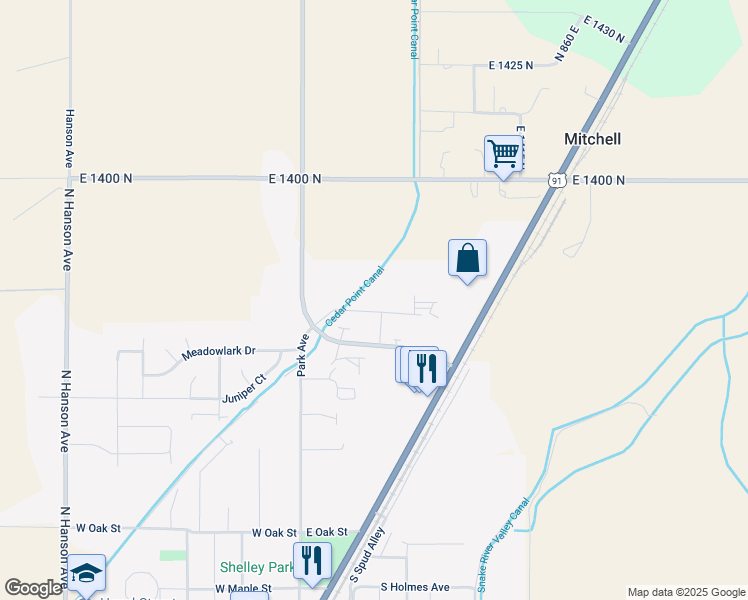 map of restaurants, bars, coffee shops, grocery stores, and more near 195 Opal Court in Shelley