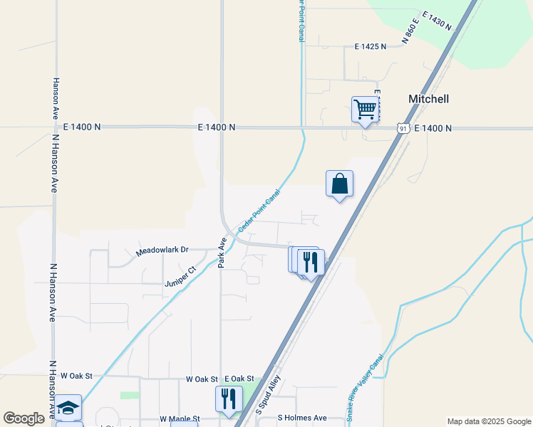 map of restaurants, bars, coffee shops, grocery stores, and more near 195 Opal Court in Shelley