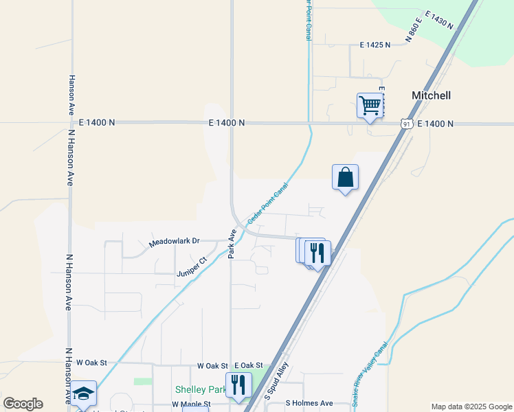 map of restaurants, bars, coffee shops, grocery stores, and more near 145 Opal Court in Shelley
