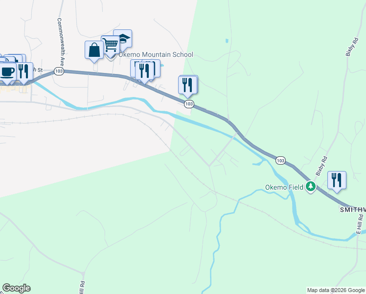 map of restaurants, bars, coffee shops, grocery stores, and more near 7 Stryhas Trailer Court in Windsor County